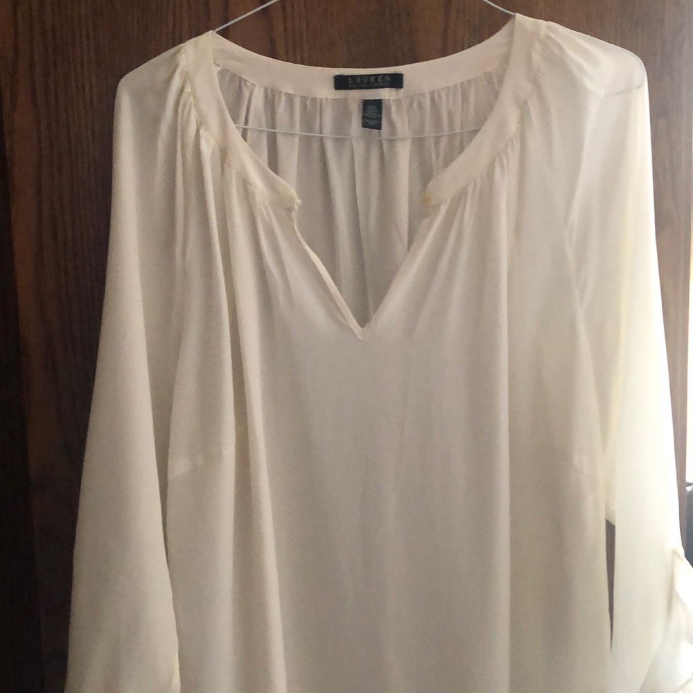 LAUREN Ralph Lauren 100% Cream Silk Tunic Top